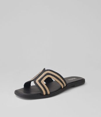 Jasinta Black Cream Leather Sandals