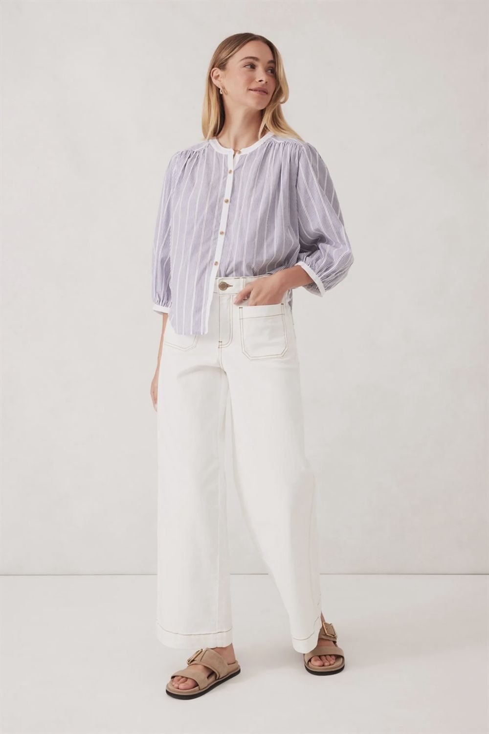 Wide Leg Patch Pocket Jean - Ecru