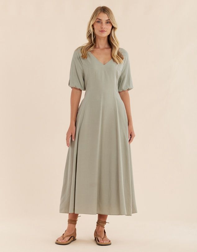 Auguste Puff Sleeve Midi Dress