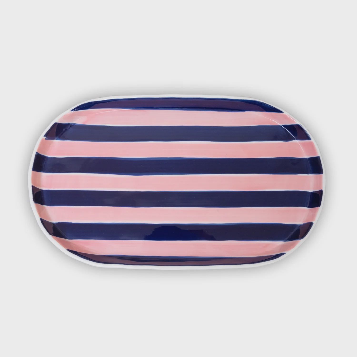 Oval Platter - Pink &amp; Navy Stripe