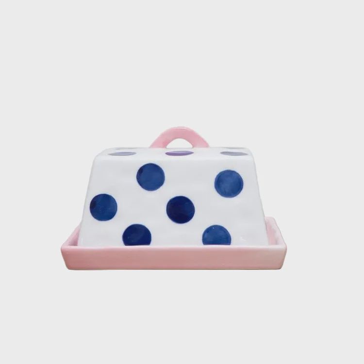 Butter Dish - Navy Spots Pink Tray