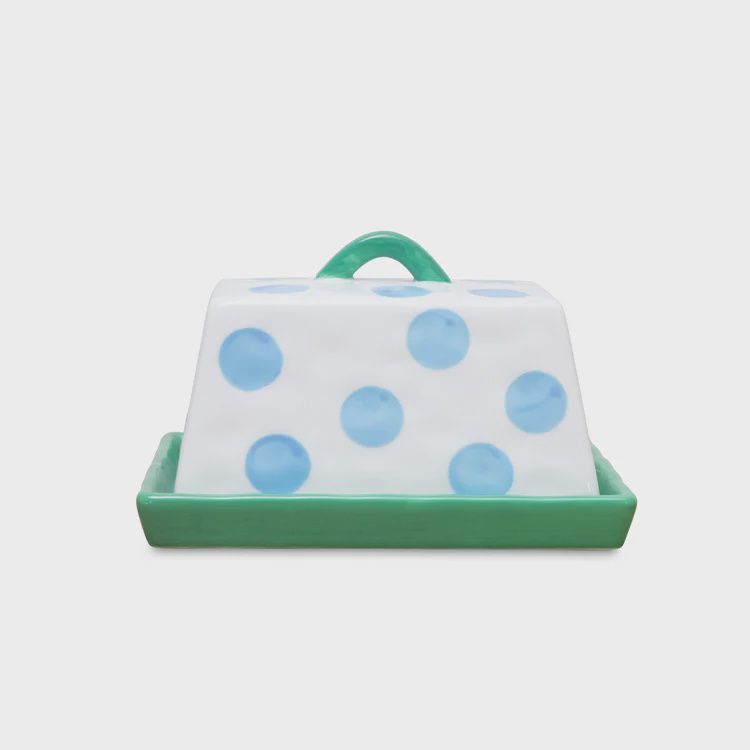 Butter Dish - Blue Spots Green Tray