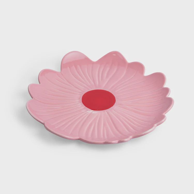 Large Flower Plate - Pink with Red Centre