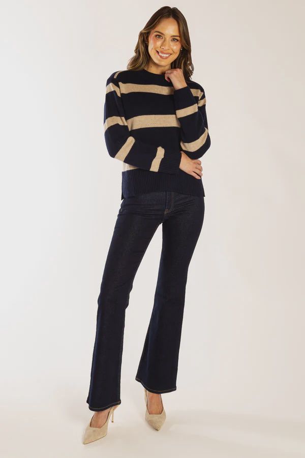 Navy/Latte Boxy Neck Crew
