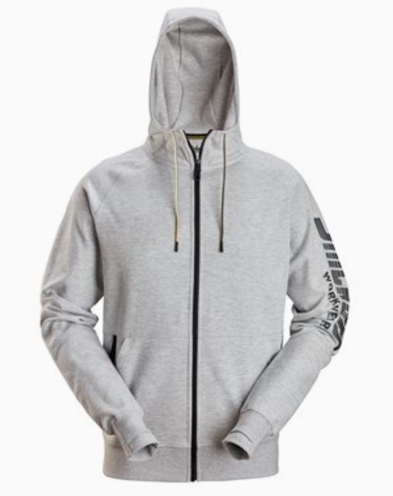 Snickers Logo Full Zip Hoddie, Colour: Grey Melange, Size: M
