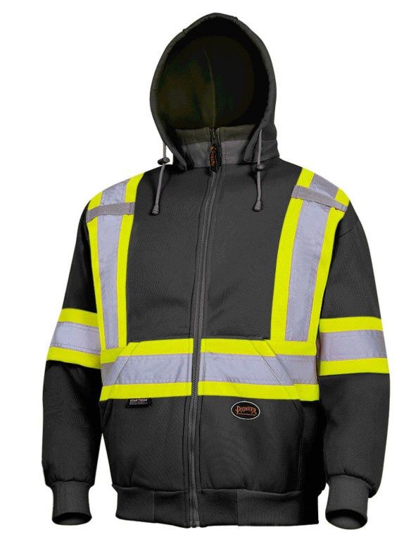 Pioneer Poly Fleece Hi Viz Hoodie 6925, Colour: Black, Size: S