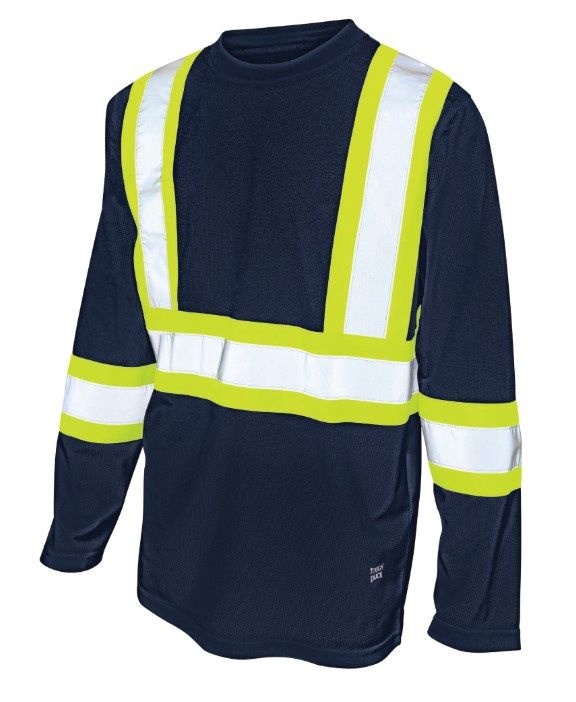 Tough Duck LS Mesh Safety Shirt, Colour: Navy, Size: S