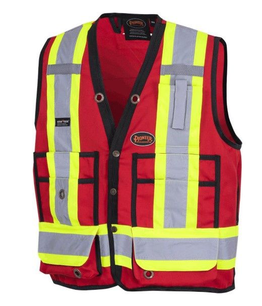 Pioneer Hi Viz Surveyor Vest Red, Colour: Red, Size: M