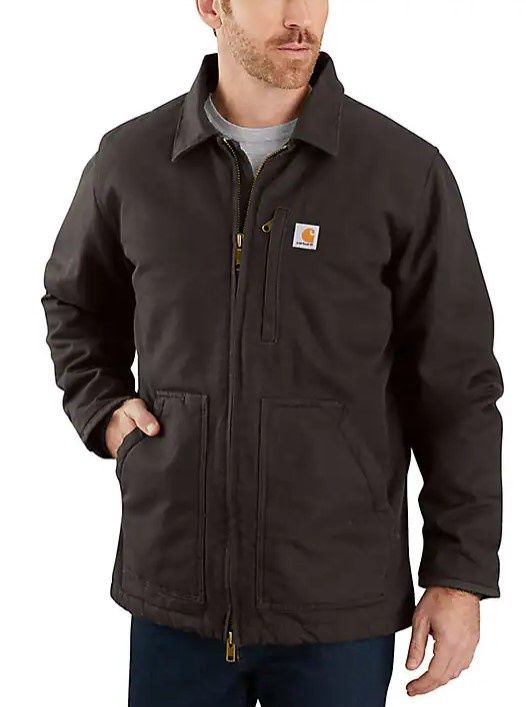 Men's Sherpa-Lined Field Jacket - Loose Fit - Washed Duck - 2 Warmest Rating, Colour: DKB, Size: S