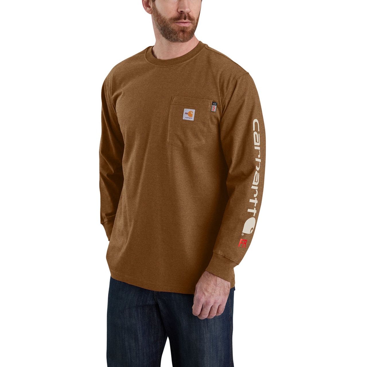 Carhartt FR Force LS Graphic T, Colour: B00 Brown, Size: M