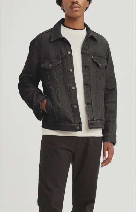 Levi Black Denim Trucker Jacket, Colour: Black, Size: S