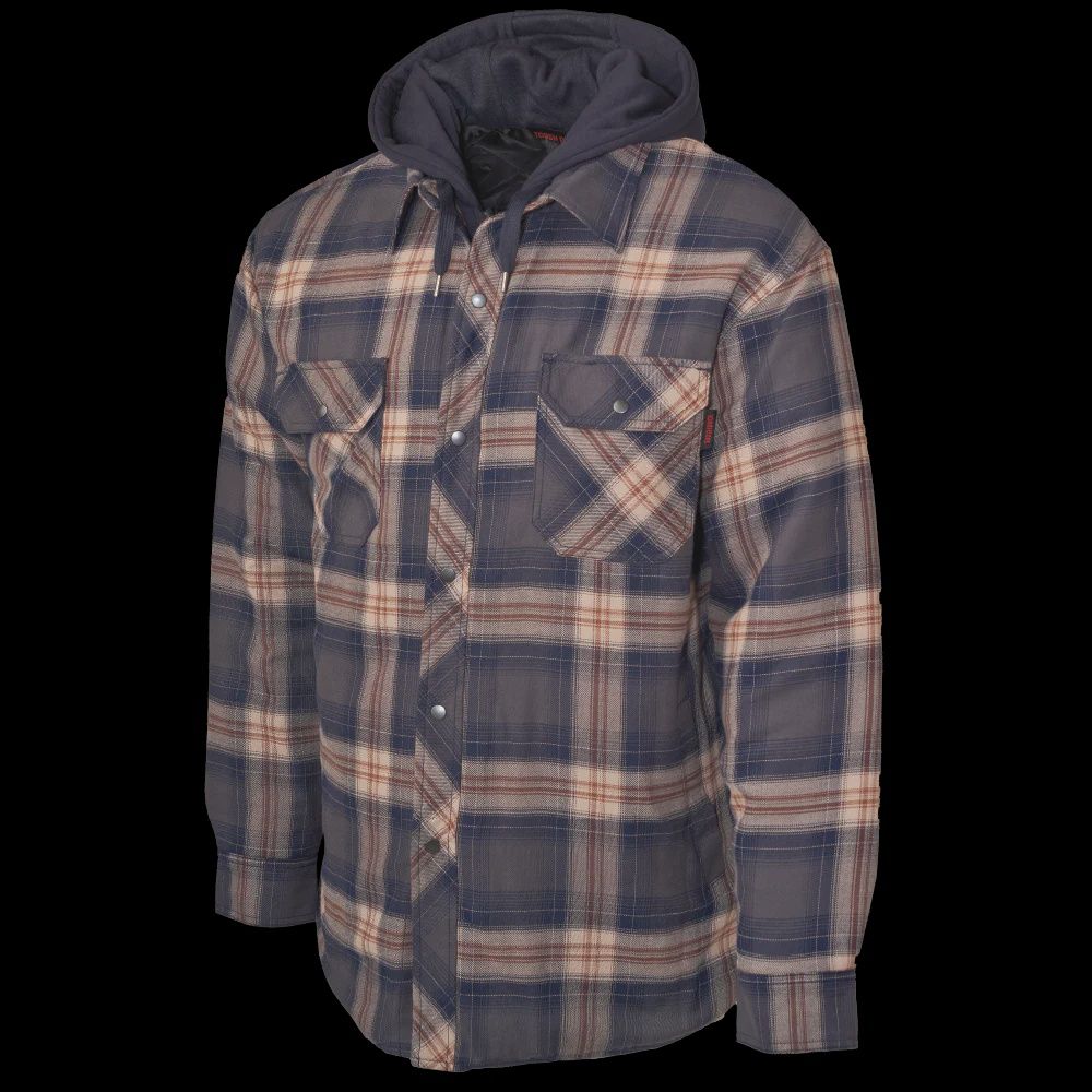 Tough Duck Quilted Hoody Jacket w/zip, Colour: Navy/Brown, Size: S