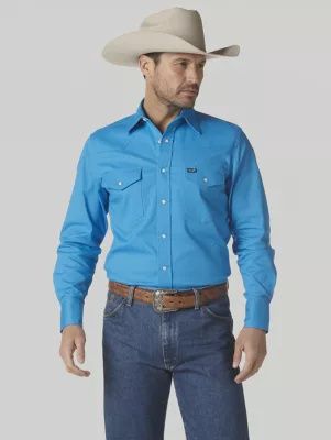 Wrangler Advanced Comfort Western Snap  MACW05B, Colour: Blue, Size: S