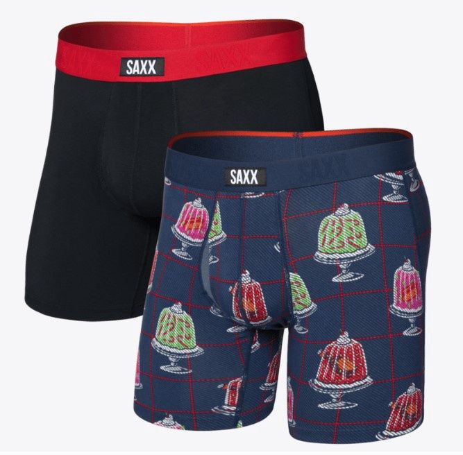 SAXX Vibe Xtra BB Fly 2 Pack Jiggle Bells/Red WB, Colour: JBR Jiggle Bells/Red WB, Size: S