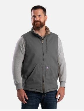 Berne Heartland Sherpa-Lined Washed Duck Vest, Colour: Grey, Size: S