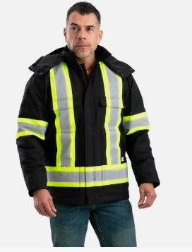 Berne Safety Stripe Arctic Insulated Chore Coat, Colour: Black, Size: S