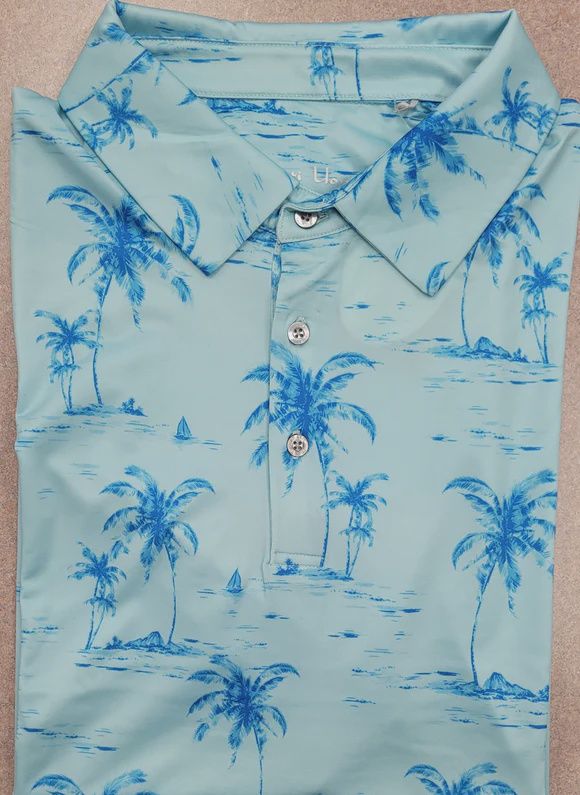 Pilatti Uomo Golf Shirt Palm Trees, Colour: Blue/Palm Trees, Size: S