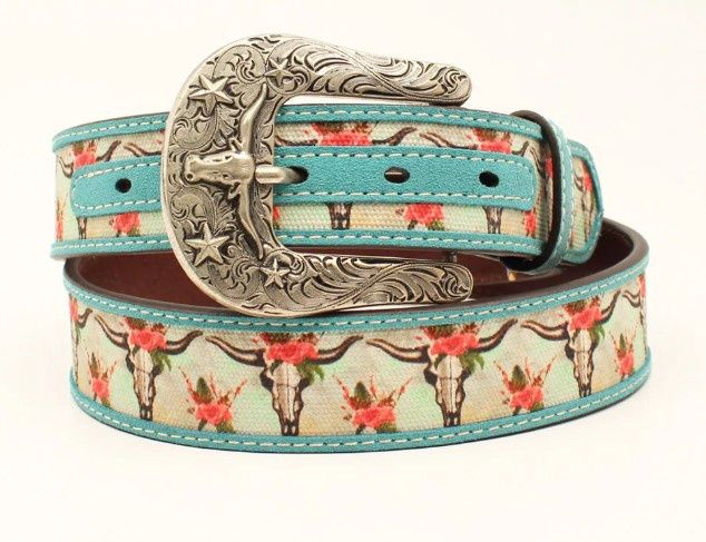Ariat Teal Skull Womens Western Belt, Size: S