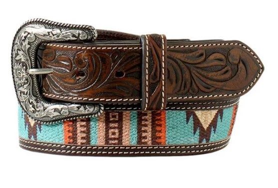 Ariat Ladies Western Belt, Colour: Teal/Leather, Size: S