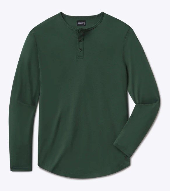 Cuts AO LS Henley Curve Hem, Colour: Hunter, Size: S