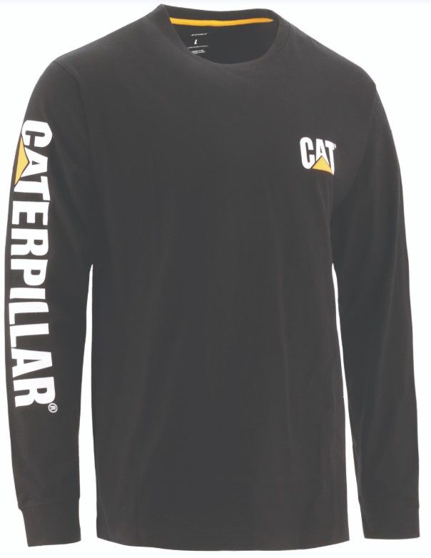 Cat Trademark Banner L/S Tee, Colour: Black, Size: S