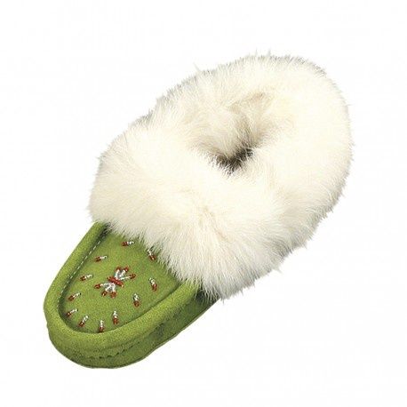 Laurentien Chief Moccasin Sheepskin Trim, Colour: Apple, Size: 4