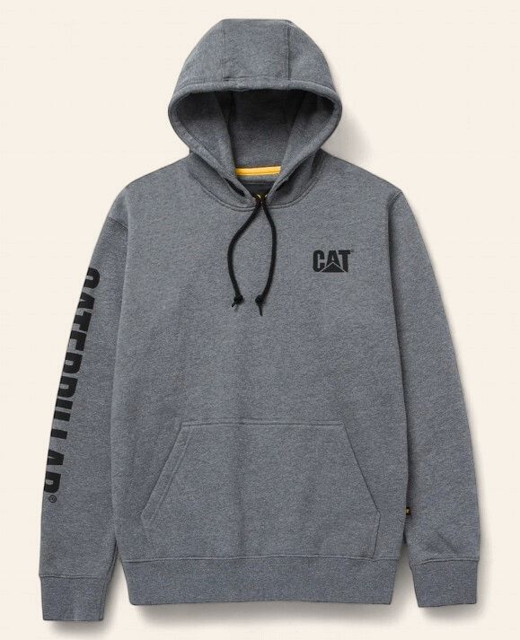 Cat Trademark Banner Hooded Sweatshirt, Colour: Dark Heather, Size: S
