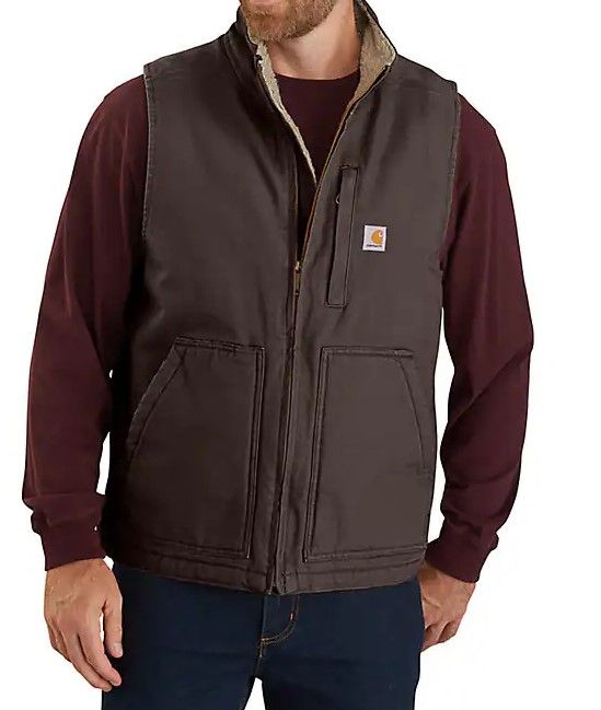 Carhartt Wash Duck Sherpa Lined Mock-Neck Vest, Colour: DKB, Size: S