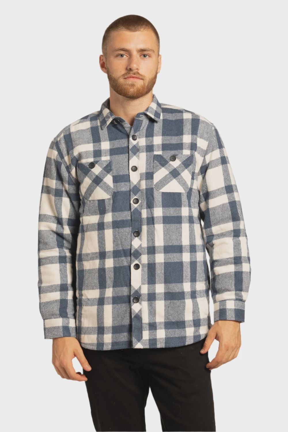 Rue Saint- Patrick Button Flannel, Colour: Blue Check, Size: S