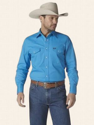 Wrangler Advanced Comfort Western Snap  MACW05B, Colour: Blue, Size: S