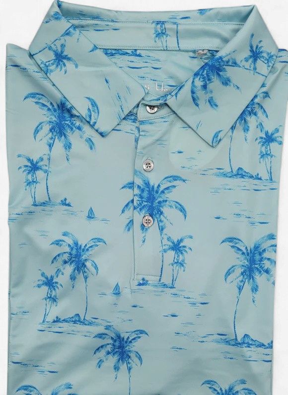 Pilatti Uomo Golf Shirt Palm Trees, Colour: Blue/Palm Trees, Size: S
