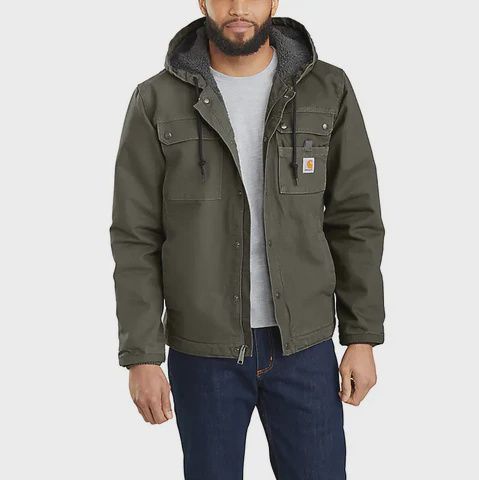 Carhartt Wash Duck Sherpa Lined Utility Jacket, Colour: Mos, Size: S
