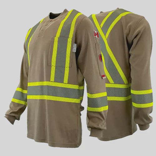 Atlas FR Henley Hi Viz LS Shirt, Colour: Khaki, Size: S