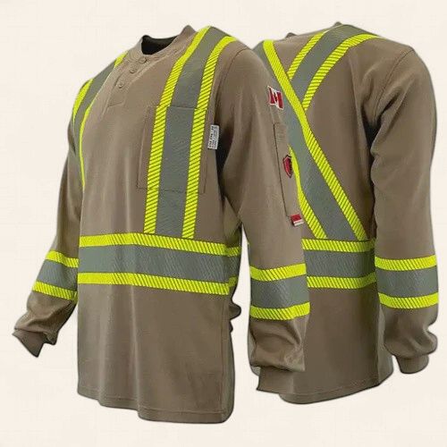 Atlas FR Henley Hi Viz LS Shirt Khaki, Colour: Khaki, Size: S