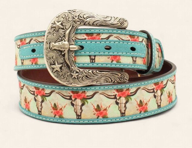 Ariat Teal Skull Womens Western Belt, Size: S