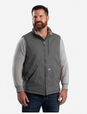 Berne Heartland Sherpa-Lined Washed Duck Vest, Colour: Grey, Size: S