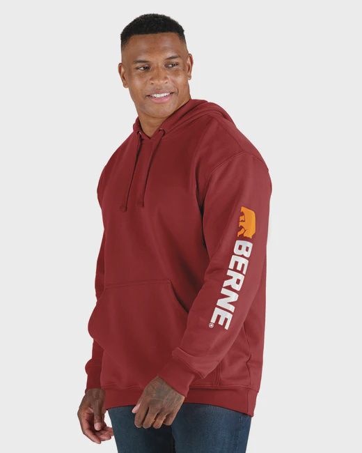 Berne Signature Sleeve Hooded Pull Over, Colour: Red, Size: S