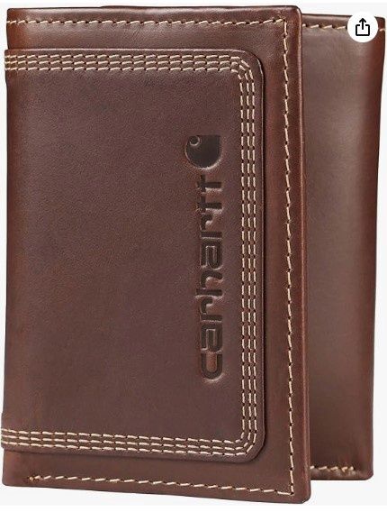 Carhartt Leather Triple-Stitched Trifold Wallet, Colour: Dark Brown