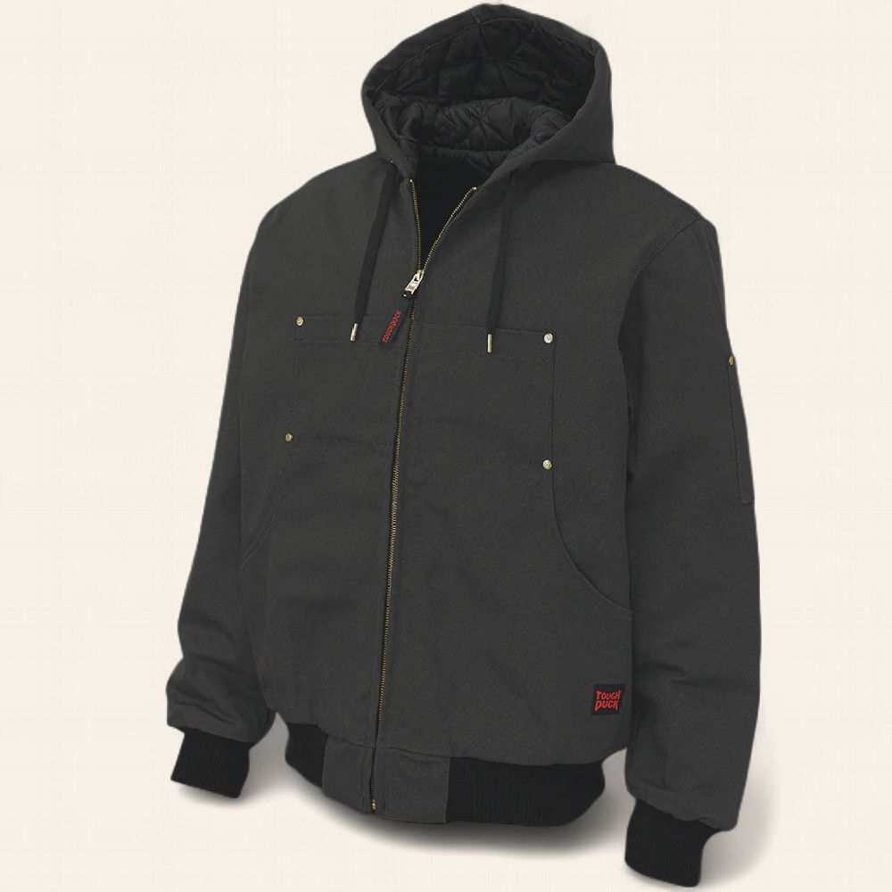 Tough Duck Hooded Bomber Jacket, Colour: Black, Size: S