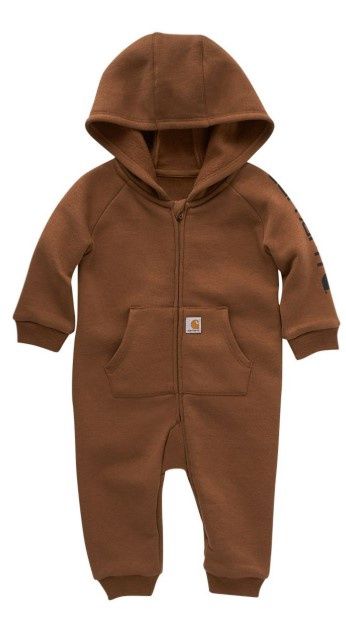 Carhartt Kid's Fleece Zip Front Coverall Brown, Colour: D15-Brown, Size: 3M