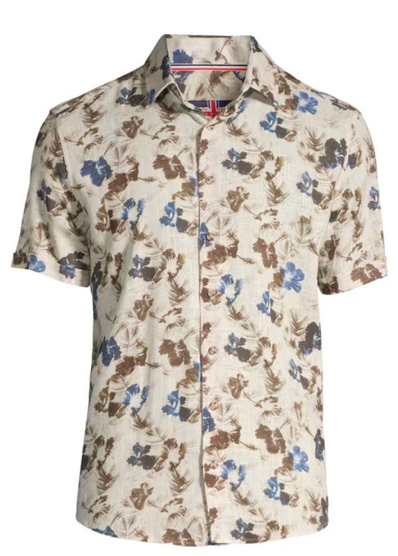 Soul Of London S/S Sport Shirt Linen Beige Blue