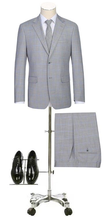 Renoir 2Pc Men's Suit Light Grey/Blue Check