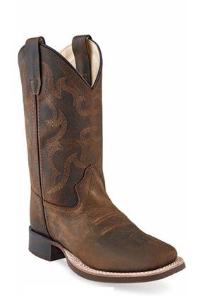Old West Brown Square Toe Kids Cowboy Boot