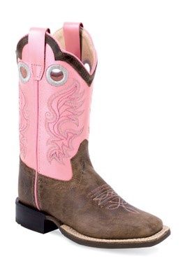 Old West Pink Brown Kids Cowboy Boot