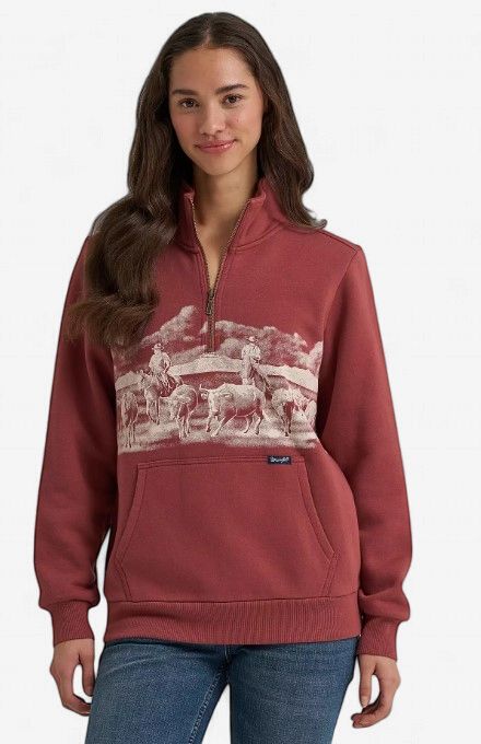 Wrangler Women’s Pullover Horse Rose 1/4 Zip Sweater 5419