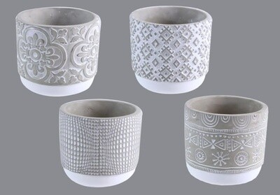 Cement Pot - Round Grey and White Patterned