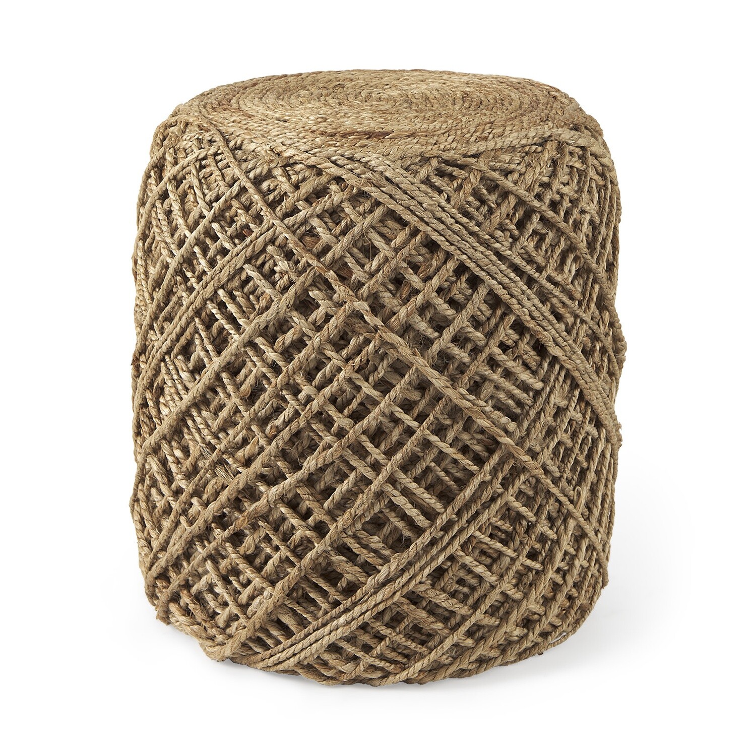 Pouf: Allium Brown Wool Round Jute 16x18&quot;