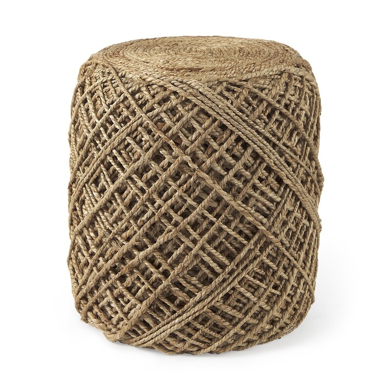 Pouf: Allium Brown Wool Round Jute 16x18&quot;