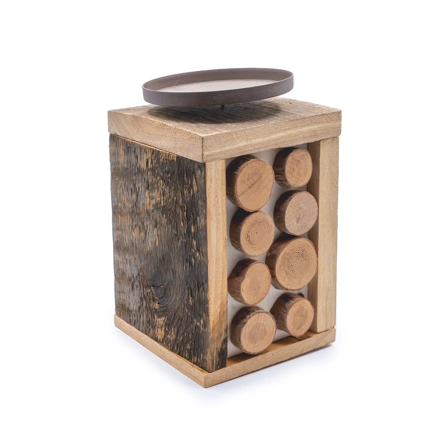 Candle Holder - Single, Wood 12x12x21cm