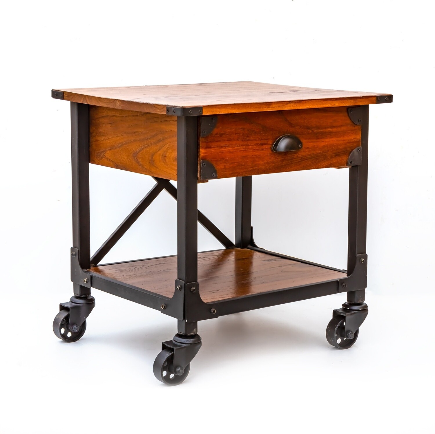 Side Table - Brown w Drawer on Wheels